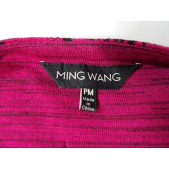 Ming Wang Petite Medium PM Cardigan Pink Black Textured Open Front Artsy - Picture 3 of 12
